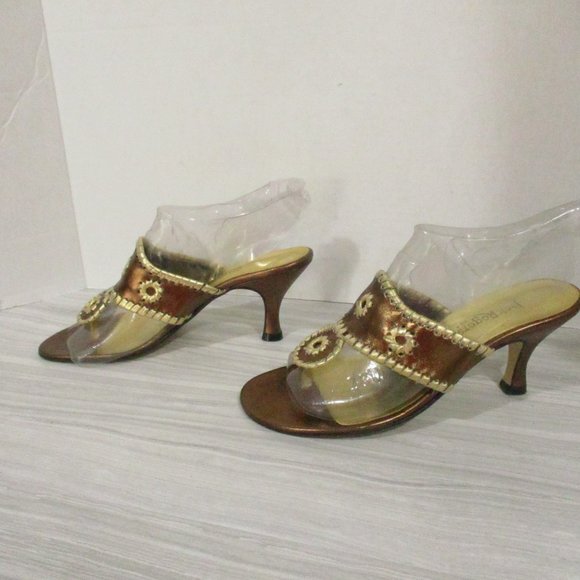 JACK ROGERS BRONZE/GOLD METALLIC TOE THONG SANDALS 3" HEEL - Picture 5 of 8